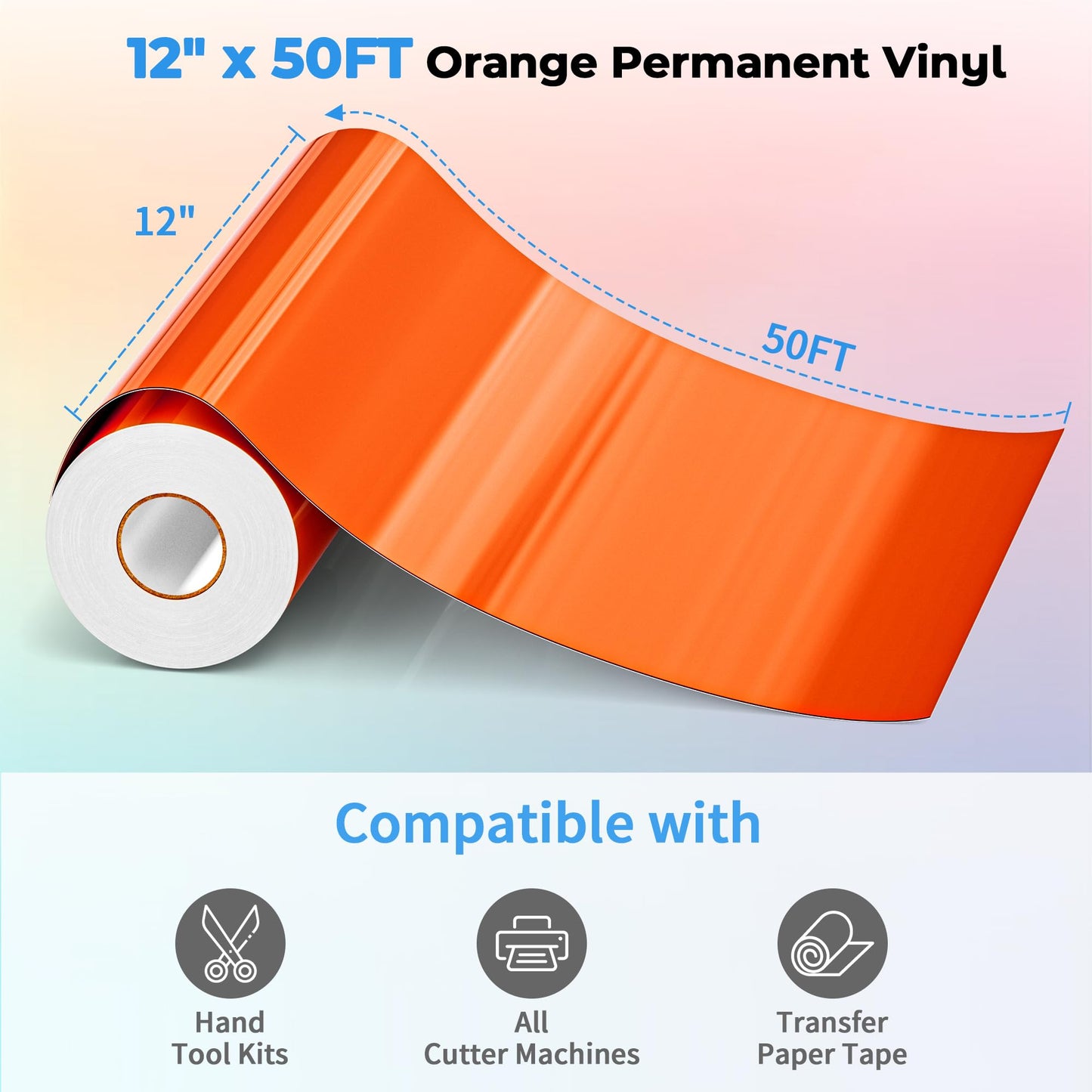 EPRCUT Orange Permanent Vinyl for Cricut, Silhouette Cutting Machines, 12'' x 50FT Glossy Orange Adhesive Vinyl Roll, Orange Vinyl for Birthday Party Decorations, DIY Mug, Car Decals, Wall Stickers