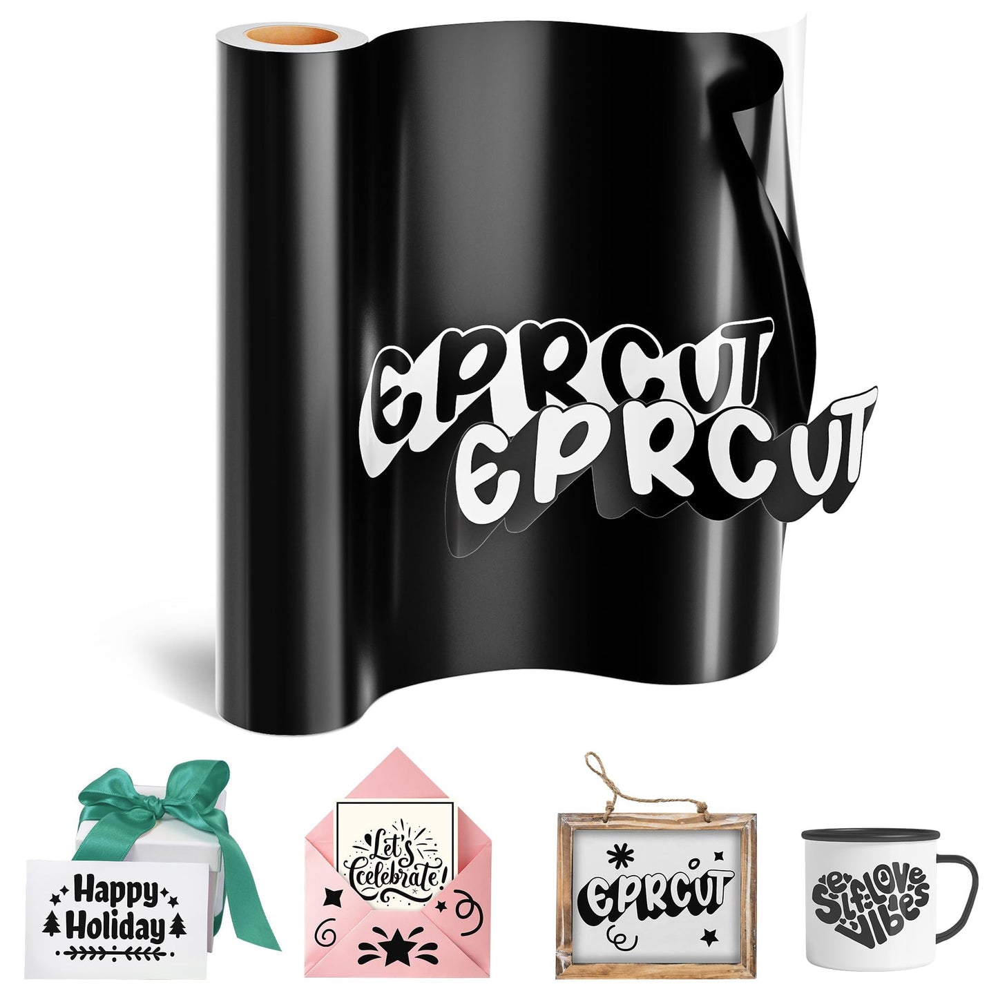 EPRCUT Black Permanent Vinyl 12'' x 15FT Adhesive roll Cutting Machine Glossy Black Permanent Vinyl, Home DIY Craft Stickers Wall Decals