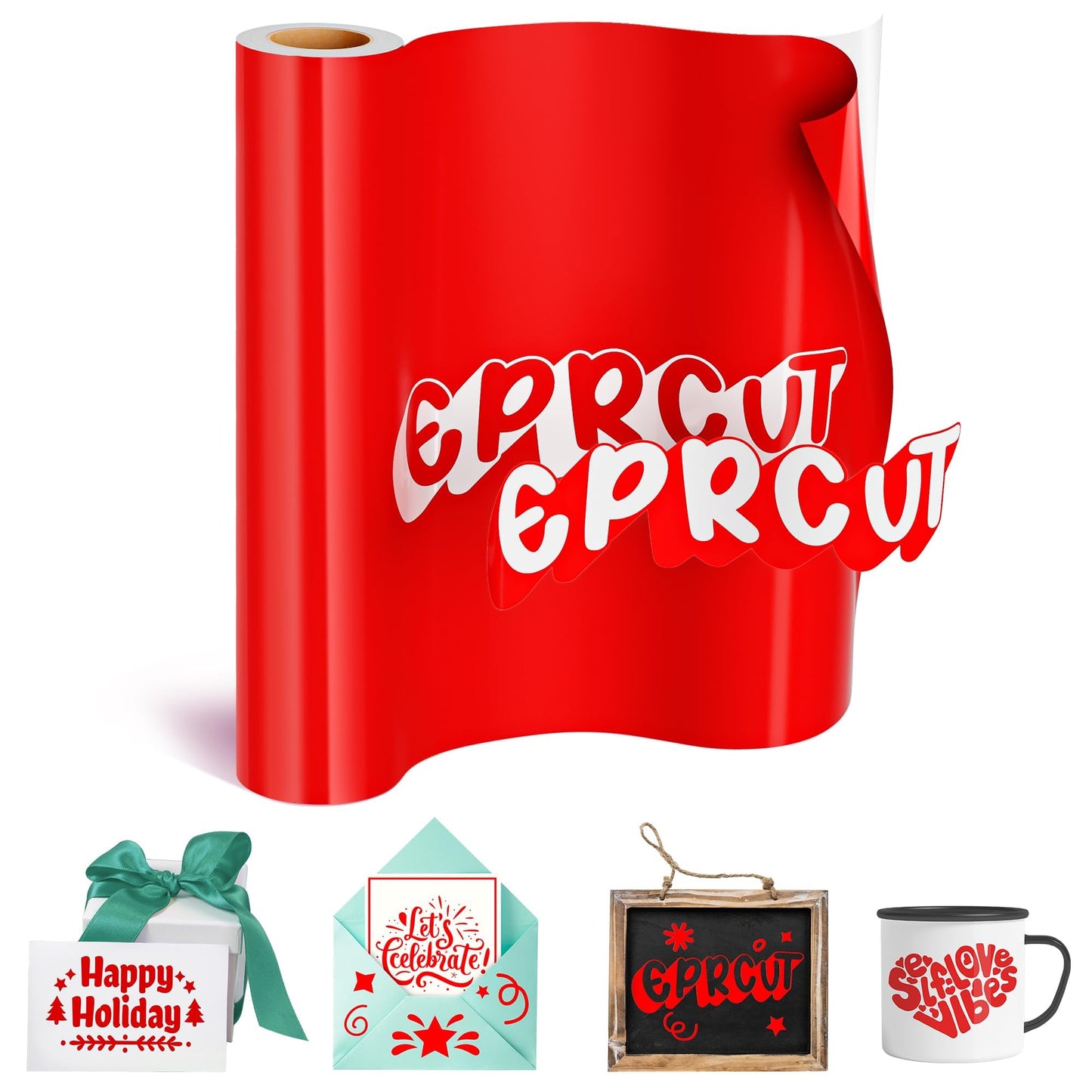 EPRCUT Red Permanent Vinyl 12'' x 15FT roll for All Cutting Machine, Outdoor Waterproof Permanent Glossy Vinyl, Home DIY Craft Stickers Home Decor Wall Decals, DIY Mug