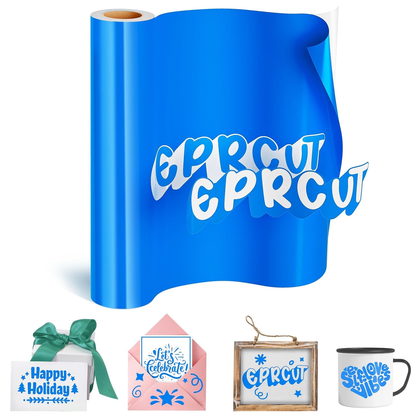 EPRCUT Blue Permanent Vinyl 12'' x 15FT roll for All Cutting Machine, Outdoor Glossy Blue Permanent Vinyl, Home DIY Craft Stickers Car Decor Wall Decals, DIY Mug