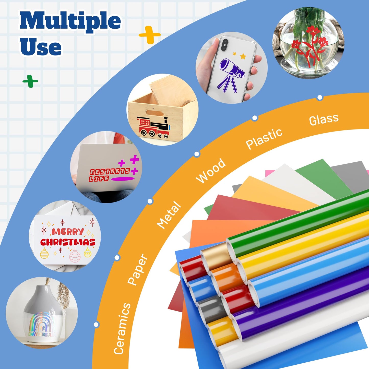 EPRCUT Gold Permanent Vinyl, 12'' x 15FT Golden Adhesive Vinyl Roll for Cricut Machine, Silhouette Cutter, Glossy Gold Vinyl for Wedding Decorations, DIY Birthday Party, Car Decals, Daily Wall Stickers