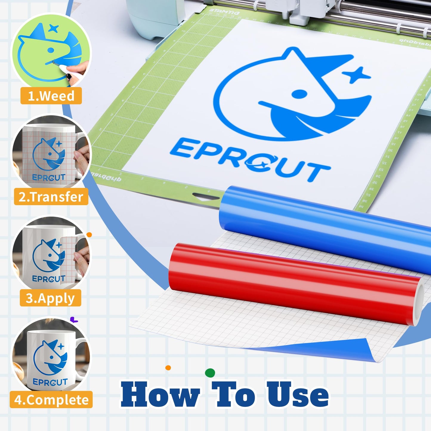 EPRCUT Permanent Vinyl Sheets for Cricut, 12'' x 12'' Adhesive Vinyl Bundle for Everyday DIY Decorations, Birthday Cards, Home Outdoor Wedding Party Vinyl Decor, Wall Stickers, Mug, Car Decals, 24 Color