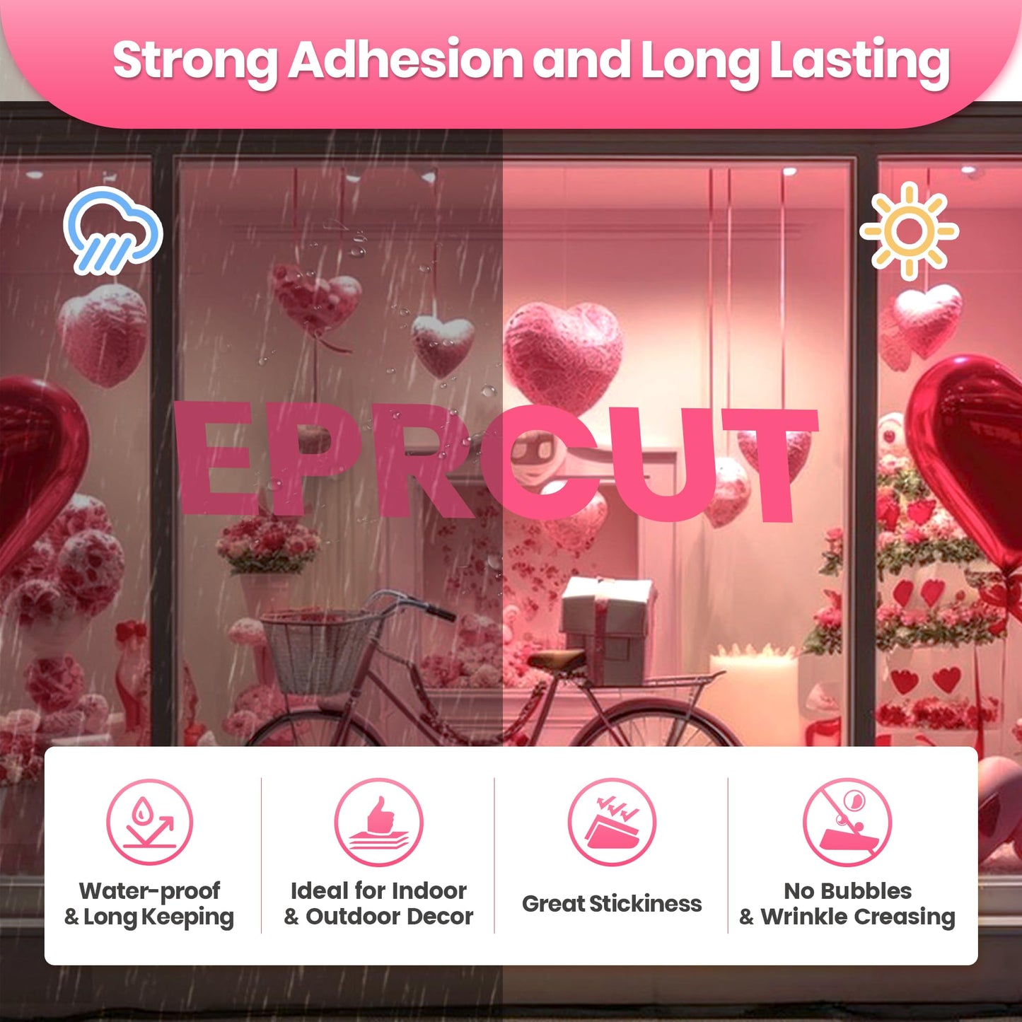 EPRCUT Permanent Vinyl 12'' x 15FT roll for All Cutting Machine, Outdoor Glossy Pink Permanent Vinyl, Home DIY Craft Stickers Home Decor Wall Decals, DIY Mug