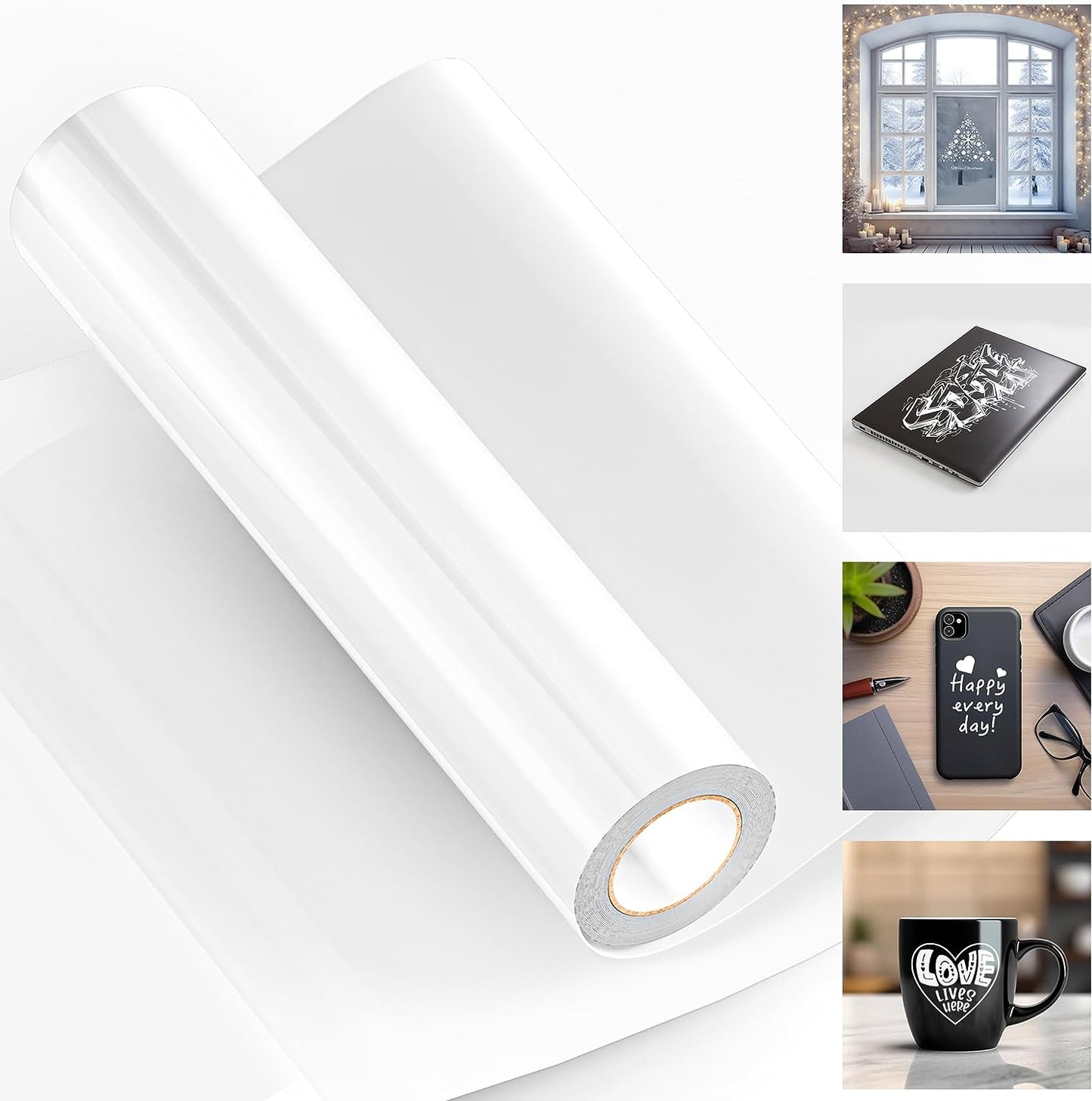 White Permanent Vinyl, Eprcut 12" x 40 FT Adhesive Vinyl for Cricut, Glossy White Vinyl Roll for All Cutting Machine, Silhouette, Cameo Cutters, Indoor, Outdoor Waterproof DIY Craft, Car, Wall Sticker