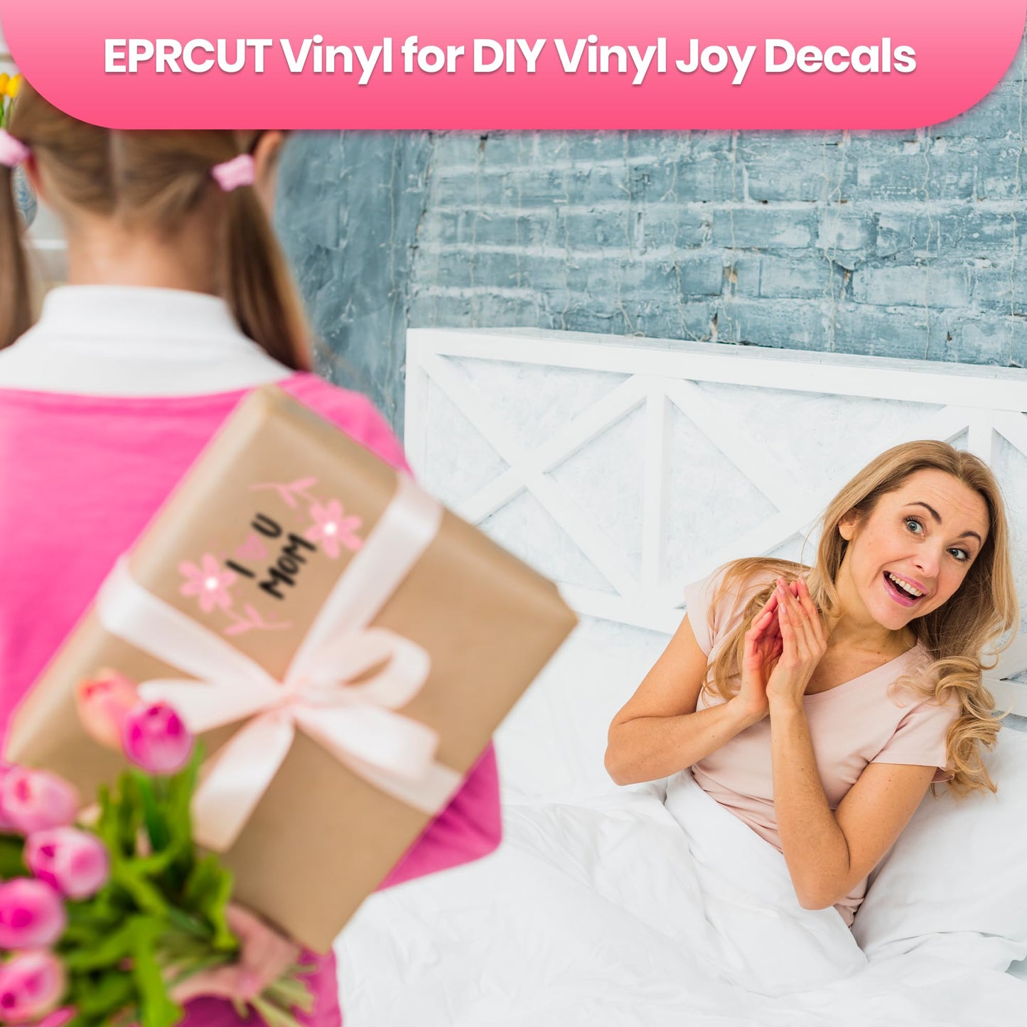 EPRCUT Red Permanent Vinyl for Cricut Machines, 12'' x 50 FT Glossy Red Adhesive Vinyl Roll for Wedding Decorations, DIY Birthday Party Vinyl Stickers, Red Vinyl for Home Crafts, Cards, Mug, Car Decals