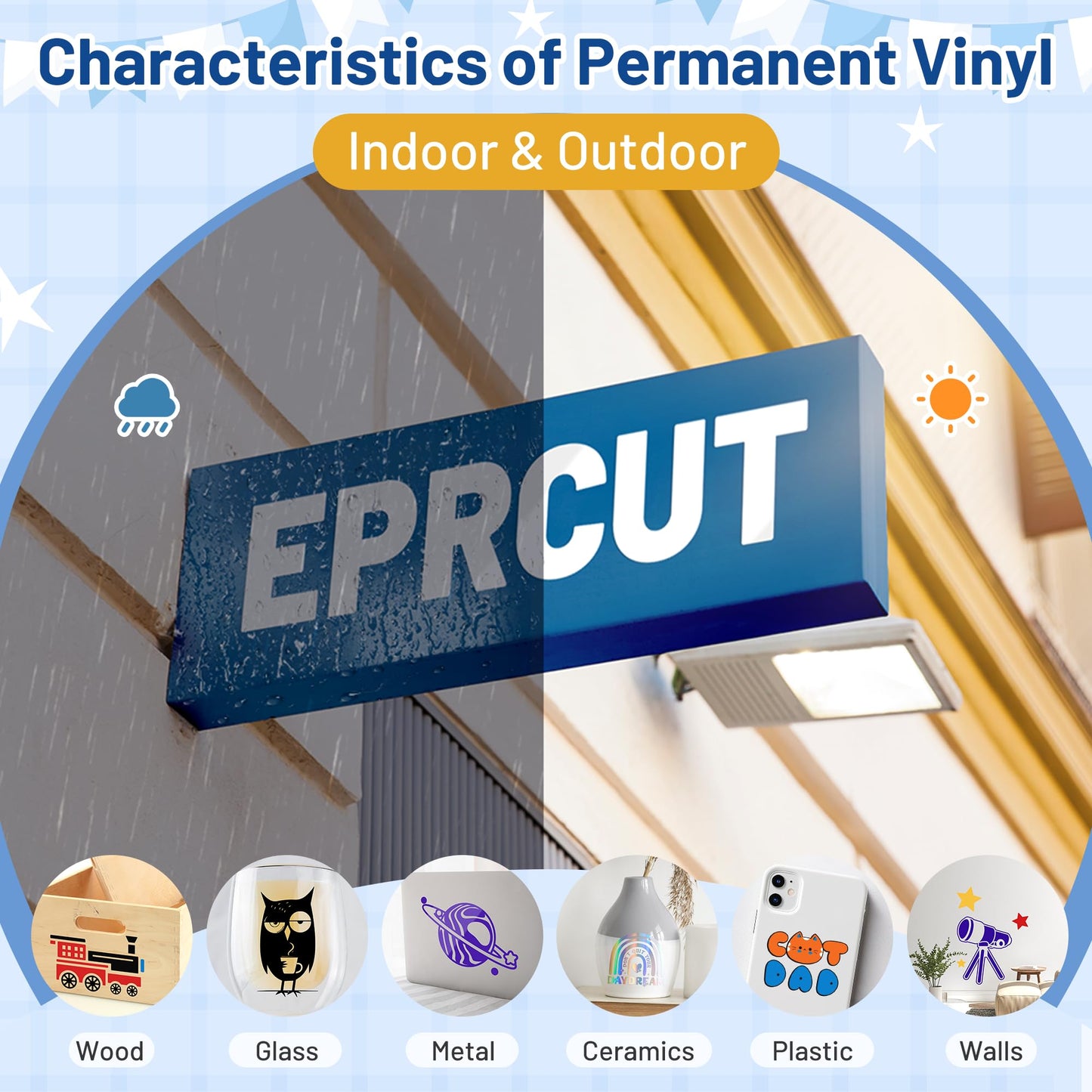 EPRCUT Gold Permanent Vinyl for Cricut Machine, Silhouette Cutter, 12'' x 50FT Golden Adhesive Vinyl Roll, Glossy Gold Vinyl for Wedding Decorations, DIY Birthday Party, Car Decals, Daily Wall Stickers