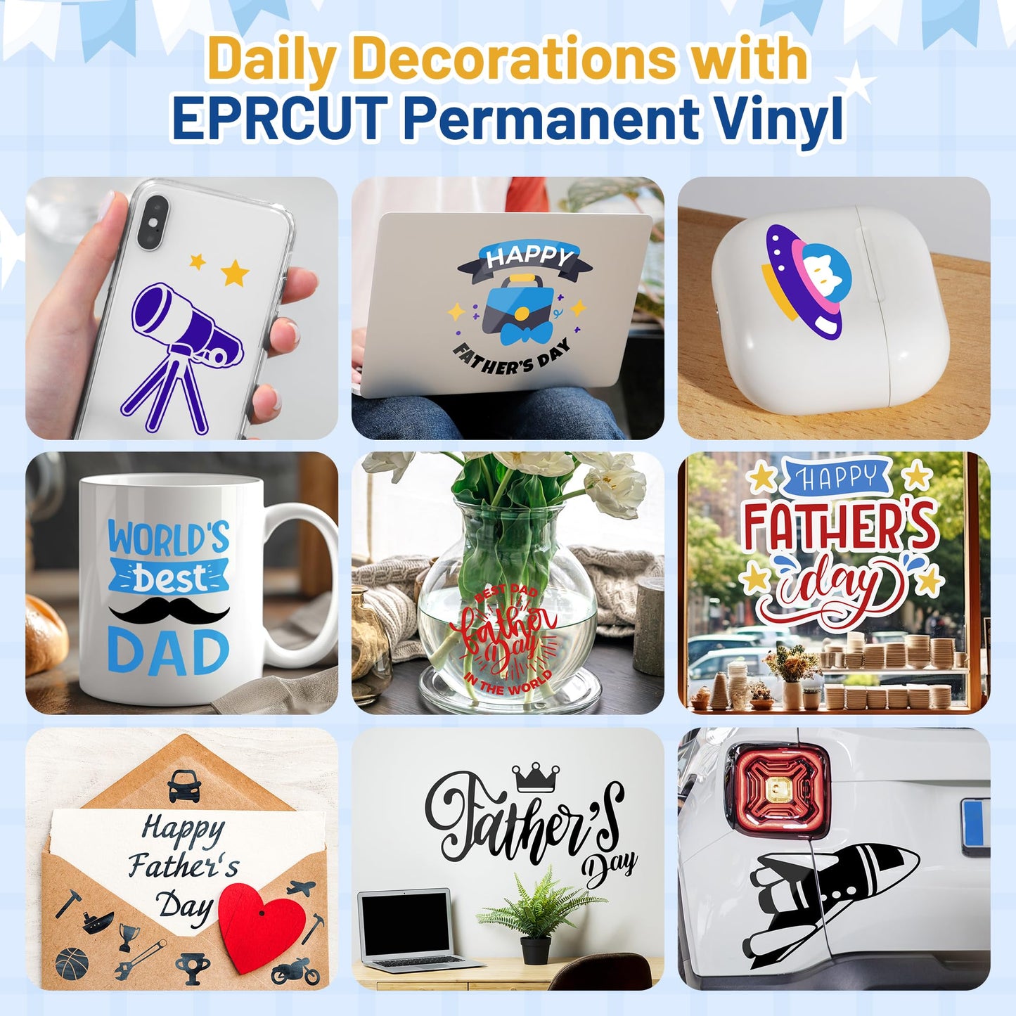 EPRCUT Gold Permanent Vinyl for Cricut Machine, Silhouette Cutter, 12'' x 50FT Golden Adhesive Vinyl Roll, Glossy Gold Vinyl for Wedding Decorations, DIY Birthday Party, Car Decals, Daily Wall Stickers